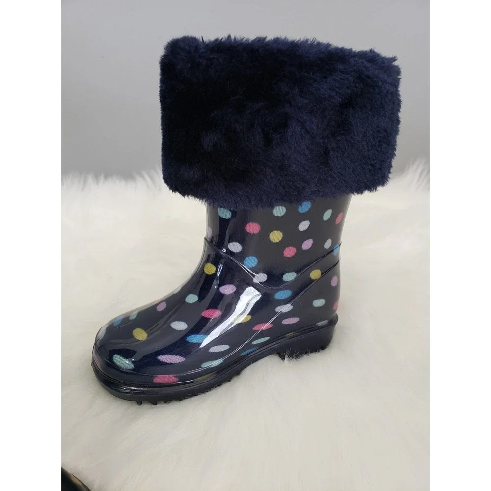 NEW - WARM Carter's Amary Baby Raining Boots Size 4 Girl NEW Polka Dot Navy Blue